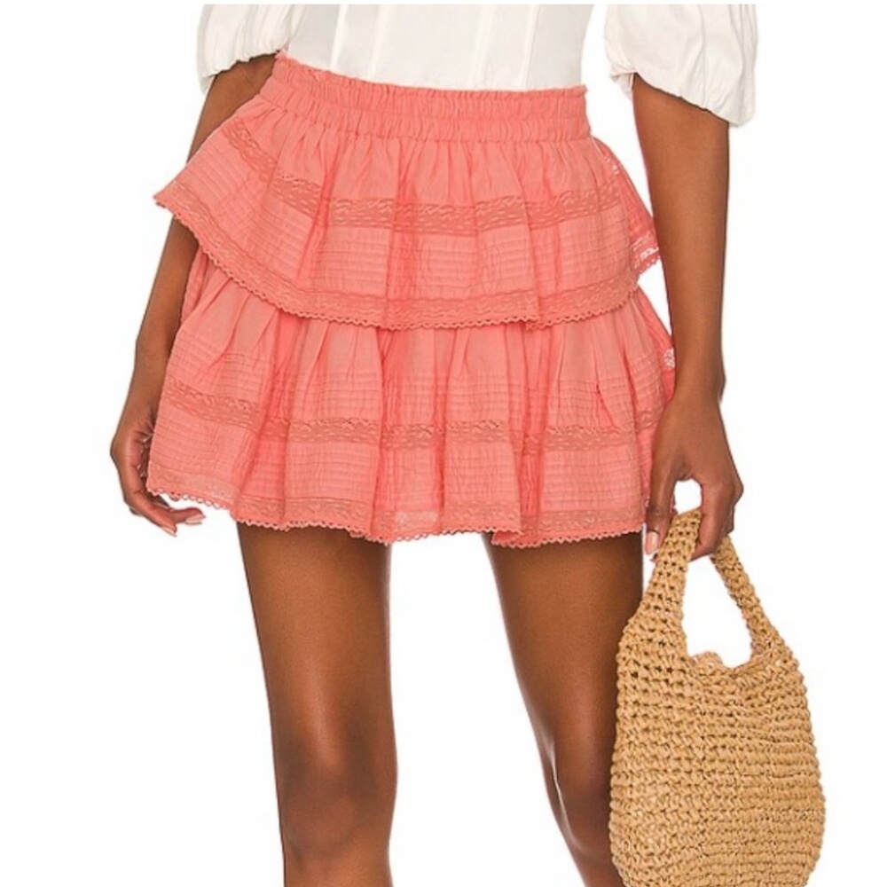 LoveShackFancy‎ Ruffle Mini Skirt In Peach Blossom Size S